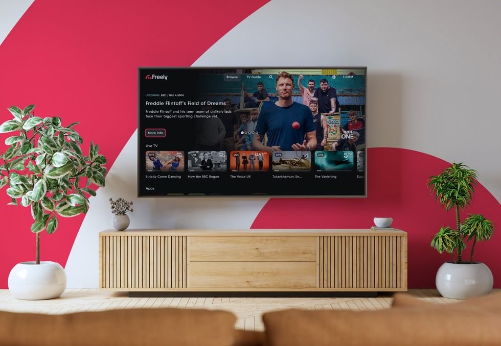 freely-logo-pictured-on-a-wall-of-a-living-room-with-a-flatscreen-smart-tv-mounted-on-the-wall-with-the-new-freely-features-show